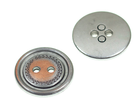 Metallknopf mit Bicolor in Silber mit 2-Loch-Befestigung in 20 mm