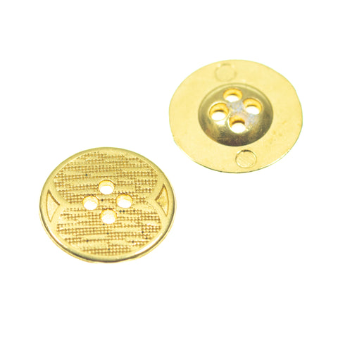 Metallknopf mit Muster flach in Gold mit 4-Loch-Befestigung in 15–20 mm