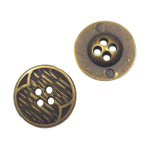 Metallknopf mit Muster flach in Messing mit 4-Loch-Befestigung in 23 mm