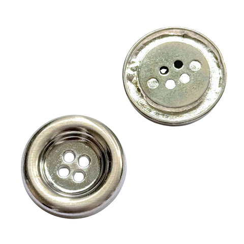 Metallknopf mit Rand in Silber mit 4-Loch-Befestigung in 23 mm