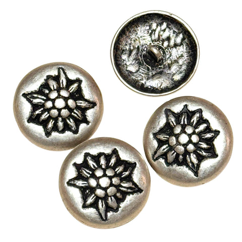 Set mit 4 großen Edelweißknöpfen – altsilber, passend für Janker & Trachtenjacken