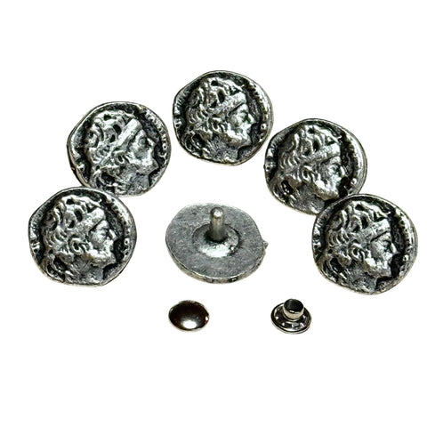 6er-Set TN-6 Nieten mit Bildnis – altsilber für traditionelle Accessoires & Lederarbeiten