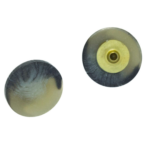 Druckknopf in Hornoptik, grau-beige marmoriert; Rueckseite mit goldfarbenem Metalleinsatz