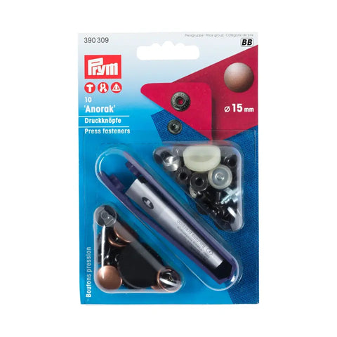 Druckknöpfe kupfer 15 mm mit Anorak-Verschluss vom Prym 390309