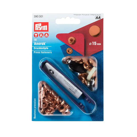 Druckknöpfe rosé gold 15 mm mit Anorak-Verschluss vom Prym 390312