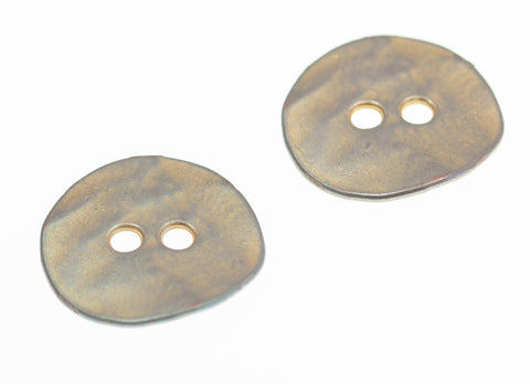 Metallknopf mit flach Patina in Gold mit 2-Loch-Befestigung in 20–25 mm
