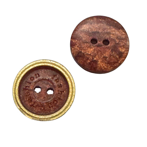 Braune 2-Loch Blusen Knöpfe mit goldenem Rand mit schriftzug Fashion  KBR-73
