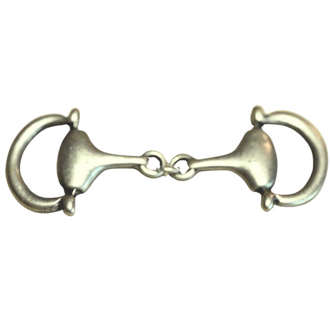 Metallschnalle in Form eines Pferdegebisses mit zwei D-förmigen Ringen, silberfarben, mattes Finish