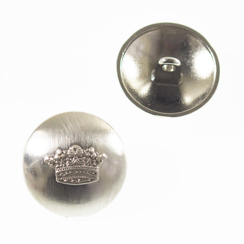 Metallknopf mit Kronenmotiv Halbkugel in Silber mit Öse-Befestigung in 20 mm