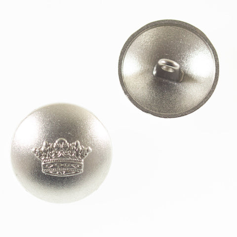 Metallknopf mit Kronenmotiv Halbkugel in Silber mit Öse-Befestigung in 20 mm