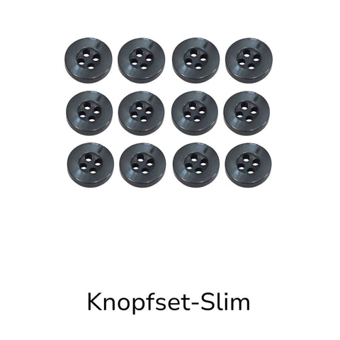 Hemdknöpfe Set Slim Dunkel Grau kaufen – 4-Loch Ersatzknöpfe in 11 oder 12 mm Größen für Hemden, Blusen und DIY Nähprojekte
