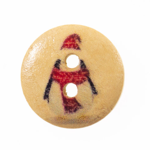 Creme/Natur Holzknopf mit Weihnachts-Schneemannmotiv mit 2-Loch-Befestigung HK-136-13