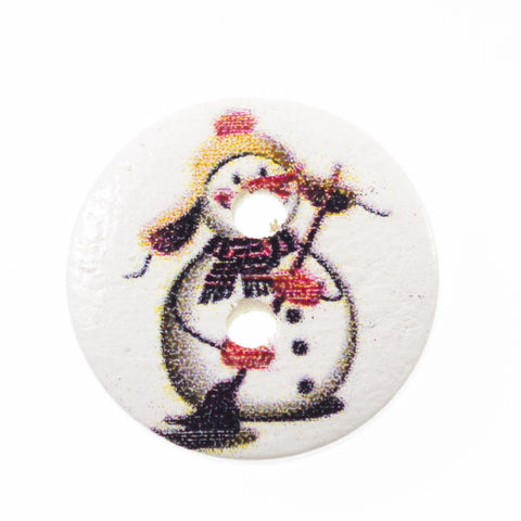 Weiß Holzknopf mit Weihnachts-Schneemannmotiv mit 2-Loch-Befestigung HK-136-22