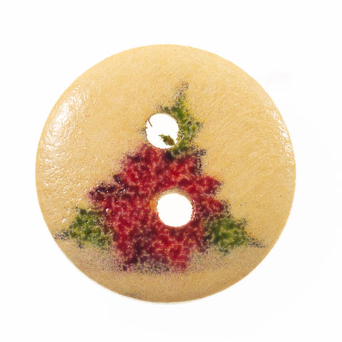 Creme/Natur Holzknopf mit Blumenmotiv mit 2-Loch-Befestigung HK-136-05