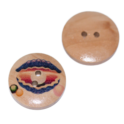 Kinderknopf mit muschelmotiv in Blau aus Holz