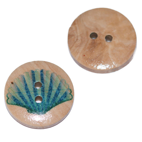 Kinderknopf mit muschelmotiv in Blau aus Holz