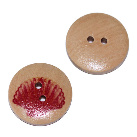 Kinderknopf mit muschelmotiv in Rot aus Holz