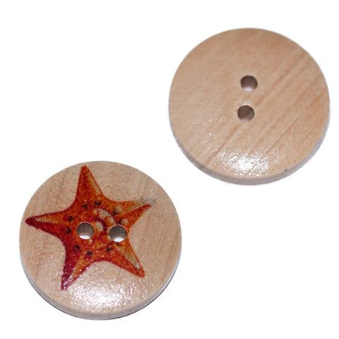 Kinderknopf mit sternmotiv in Orange aus Holz