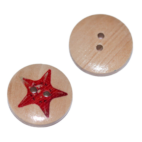 Kinderknopf mit sternmotiv in Rot aus Holz