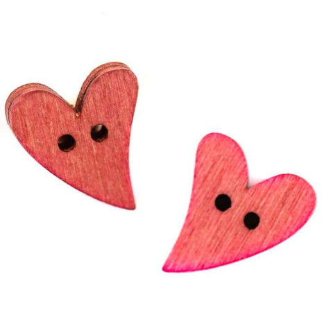 Rosa/Pink Holzknopf mit Herzmotiv mit 2-Loch-Befestigung HK-47-ROSA