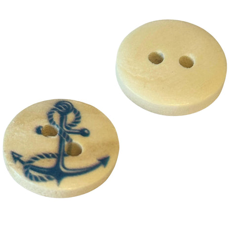 Blau/Creme/Natur Holzknopf mit 2-Loch-Befestigung HK-102-5-R