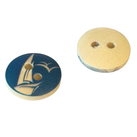 Blau/Creme/Natur Holzknopf mit 2-Loch-Befestigung HK-102-4-R
