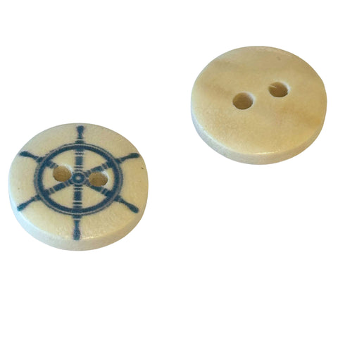 Blau/Creme/Natur Holzknopf mit 2-Loch-Befestigung HK-102-7-R