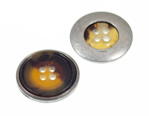 Silberfarben-Braun Hornimitatknopf HI-76 mit 4-Loch als Blazer- und Sakkoknopf