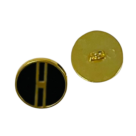 Metallknopf mit Muster in Gold-Schwarz mit Öse-Befestigung in 18 mm