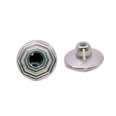 Jeansknopf stilisierte Blume in Silber mit schwarzem Lack mittel Punkt