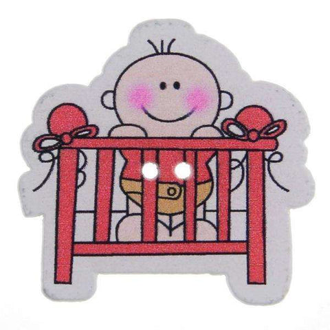 Kinderknopf mit babymotiv in Rot aus Holz