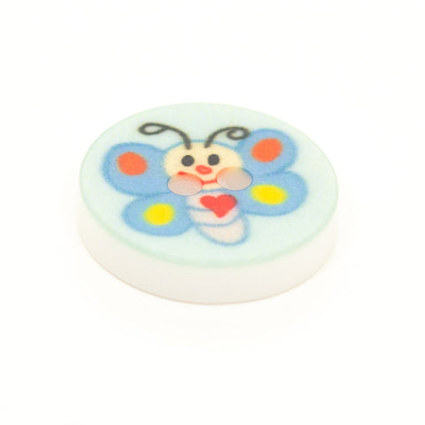 Kinderknopf mit schmetterlingmotiv in Blau aus Kunststoff