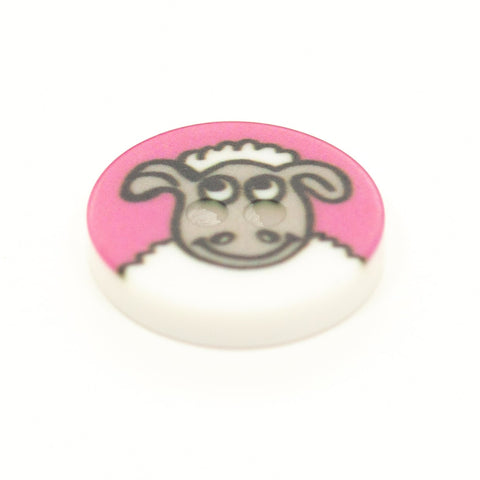 Kinderknopf mit schafmotiv in Rosa aus Kunststoff