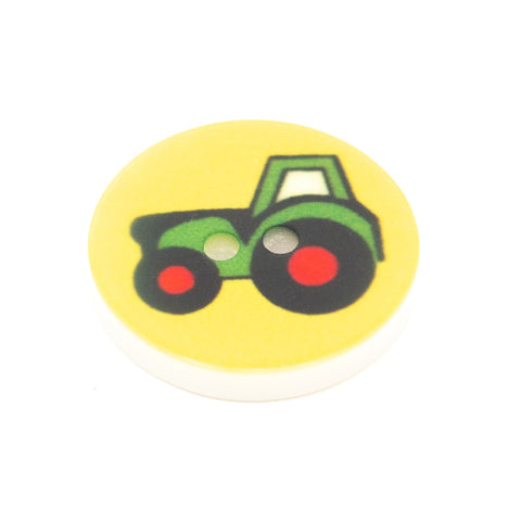 Kinderknopf mit fahrzeugemotiv in Gelb aus Kunststoff