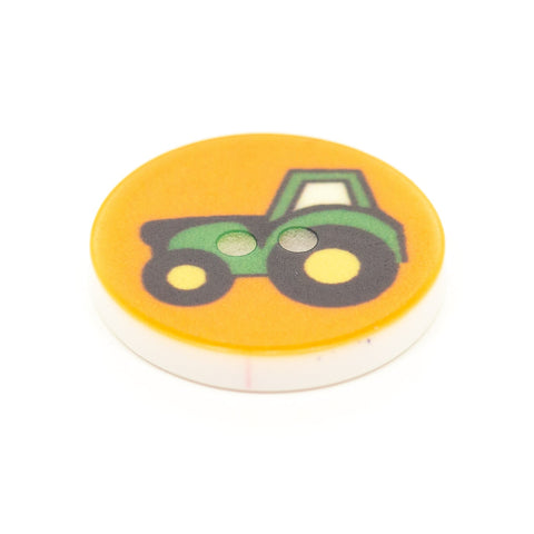 Kinderknopf mit fahrzeugemotiv in Grün aus Kunststoff