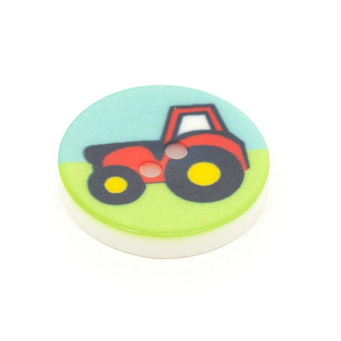 Kinderknopf mit fahrzeugemotiv in Blau aus Kunststoff