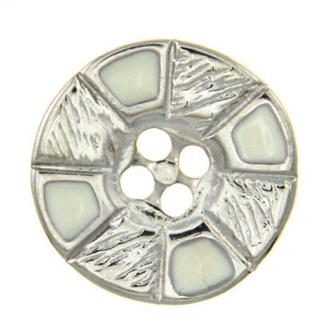 Metallknopf mit Blumenmotiv in Silber-Weiß mit 4-Loch-Befestigung in 14–21 mm