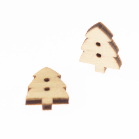 Creme/Natur Holzknopf mit Weihnachts-Tannenbaummotiv mit 2-Loch-Befestigung HK-304-10