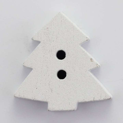 Weiß Holzknopf mit Weihnachts-Tannenbaummotiv mit 2-Loch-Befestigung HK-31-WEISS
