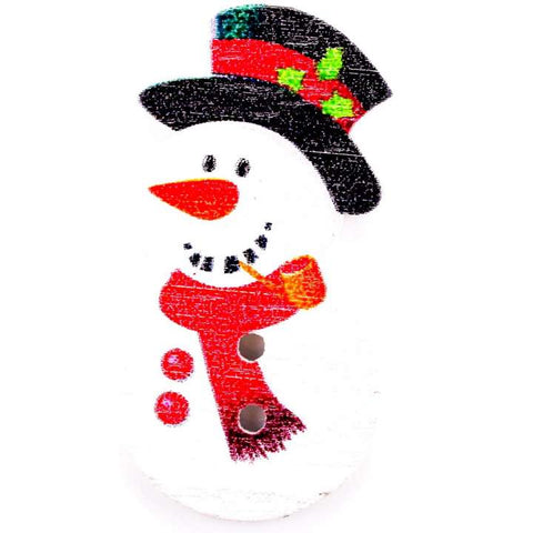 Weiß Holzknopf mit Weihnachts-Schneemannmotiv mit 2-Loch-Befestigung HK