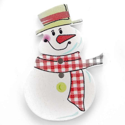 Weiß Holzknopf mit Weihnachts-Schneemannmotiv mit 2-Loch-Befestigung HK-46