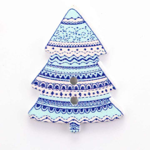 Grün Holzknopf mit Weihnachts-Tannenbaummotiv mit 2-Loch-Befestigung HK-38-BLAU