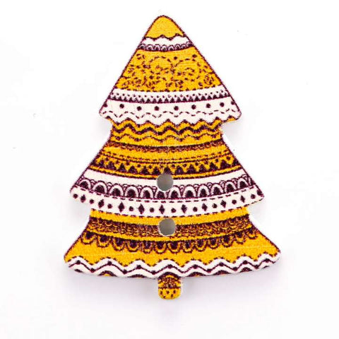 Grün Holzknopf mit Weihnachts-Tannenbaummotiv mit 2-Loch-Befestigung HK-38-GELB