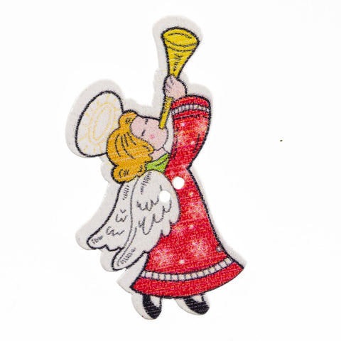 Bunt Holzknopf mit Weihnachts-Engelmotiv mit 2-Loch-Befestigung HK-48-02