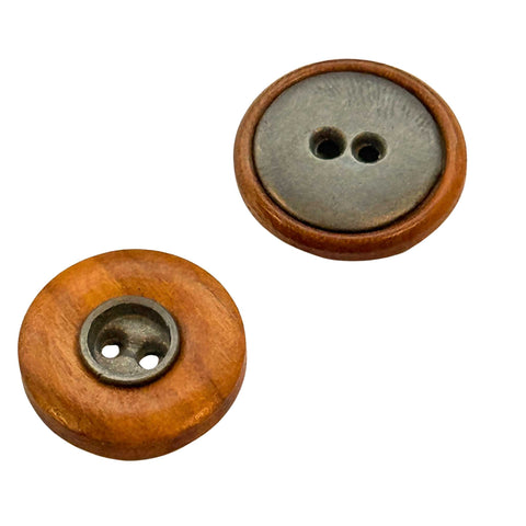 Zierknopf in Holzoptik mit 2-Loch Metalleinlage KBR-15