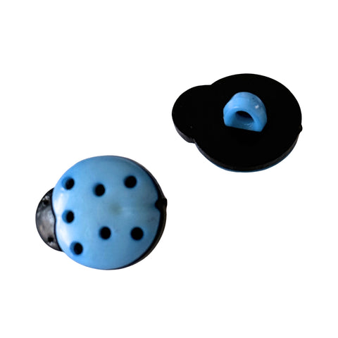 Kinderknopf Marienkäfer blau schwarz Kunststoff mit Öse Rückseite