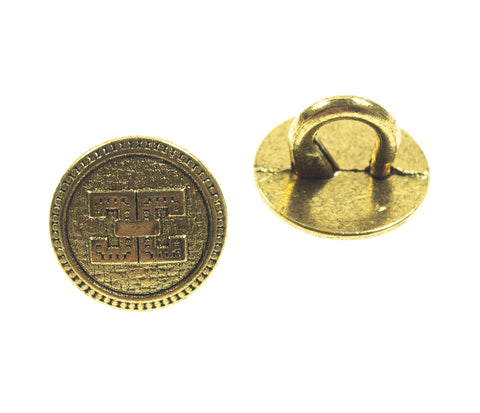 Metallknopf mit Wappenmotiv in Gold mit Öse-Befestigung in 11 mm