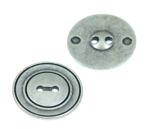 Metallknopf in Altsilber-Silber mit 2-Loch-Befestigung in 11–15 mm