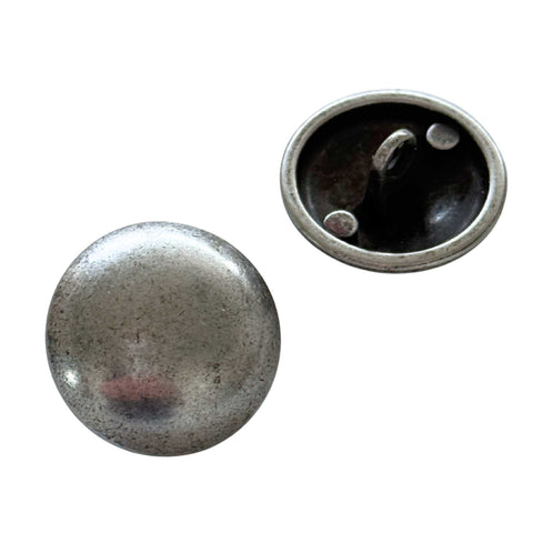 Metallknopf mit Halbkugel in Altsilber-Silber mit Öse-Befestigung in 15–23 mm
