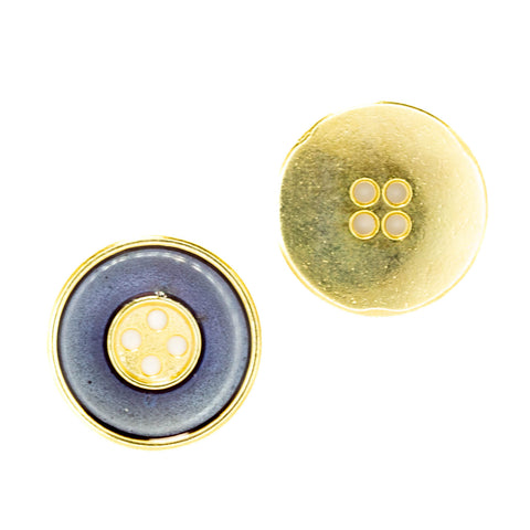 Metallknopf mit Emaille-Lack in Gold-Blau mit 4-Loch-Befestigung in 18–23 mm